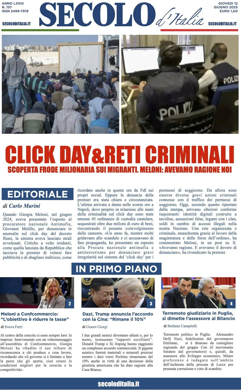 anteprima della prima pagina di secolo-ditalia del 12/06/2025