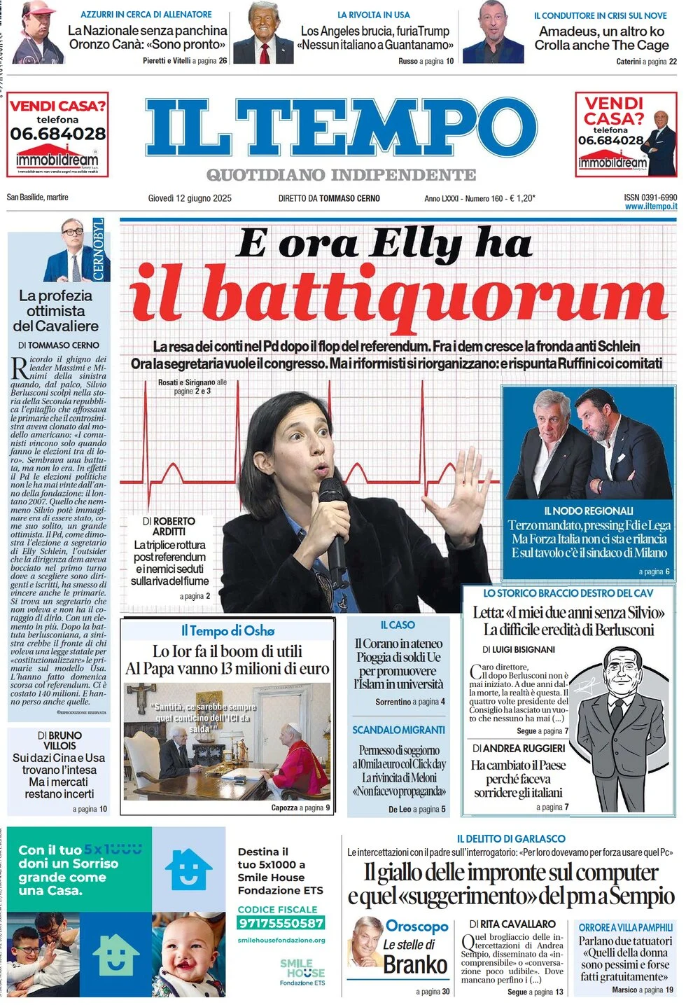anteprima della prima pagina di il-tempo del 12/06/2025
