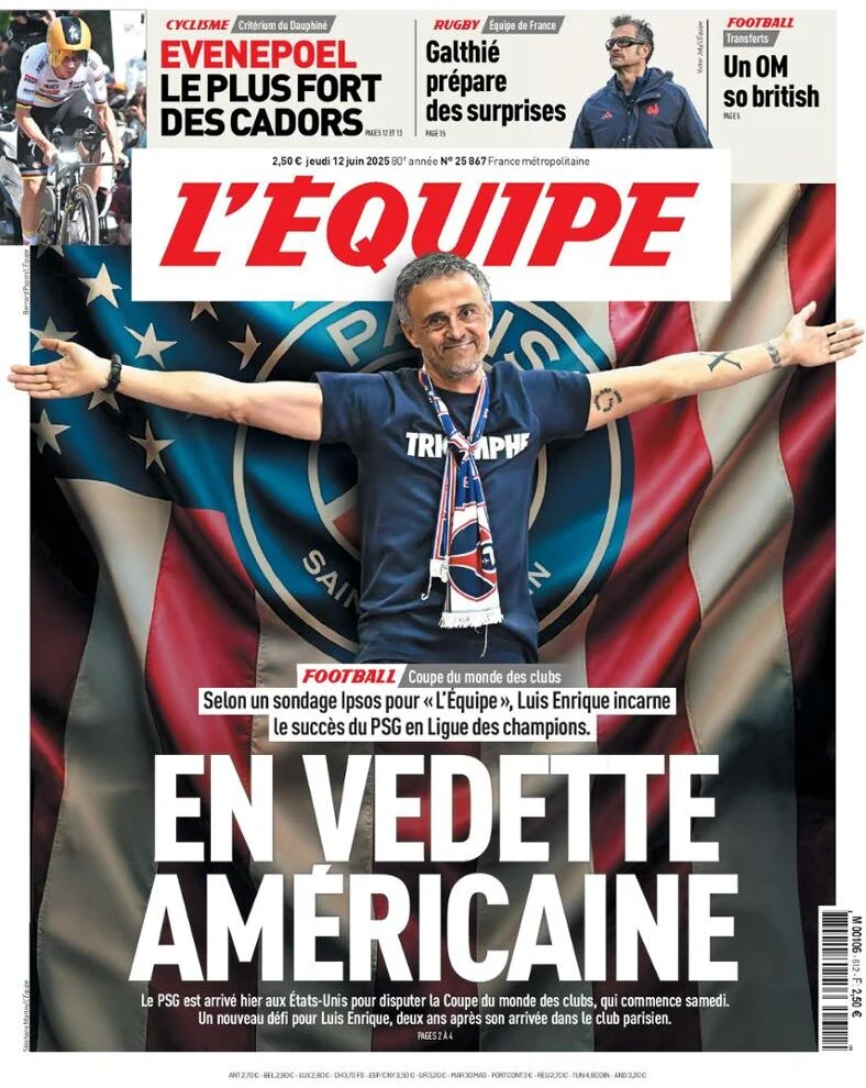 anteprima della prima pagina di lequipe del 12/06/2025