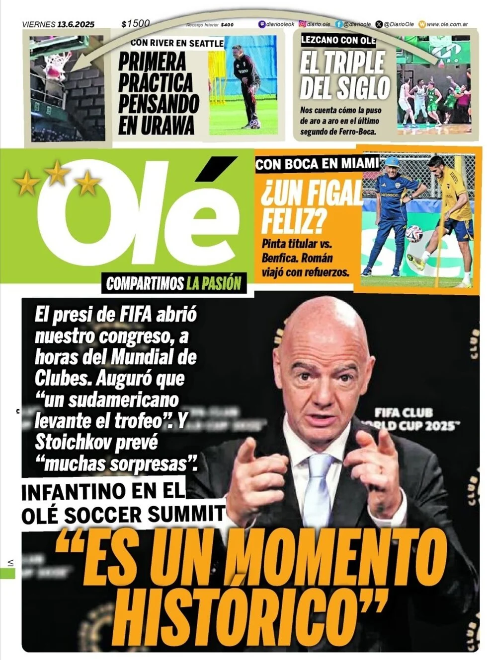 anteprima della prima pagina di ol del 13/06/2025