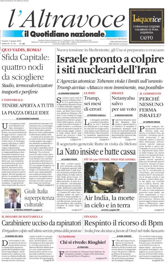 anteprima della prima pagina di il-quotidiano-del-sud-laltravoce del 13/06/2025