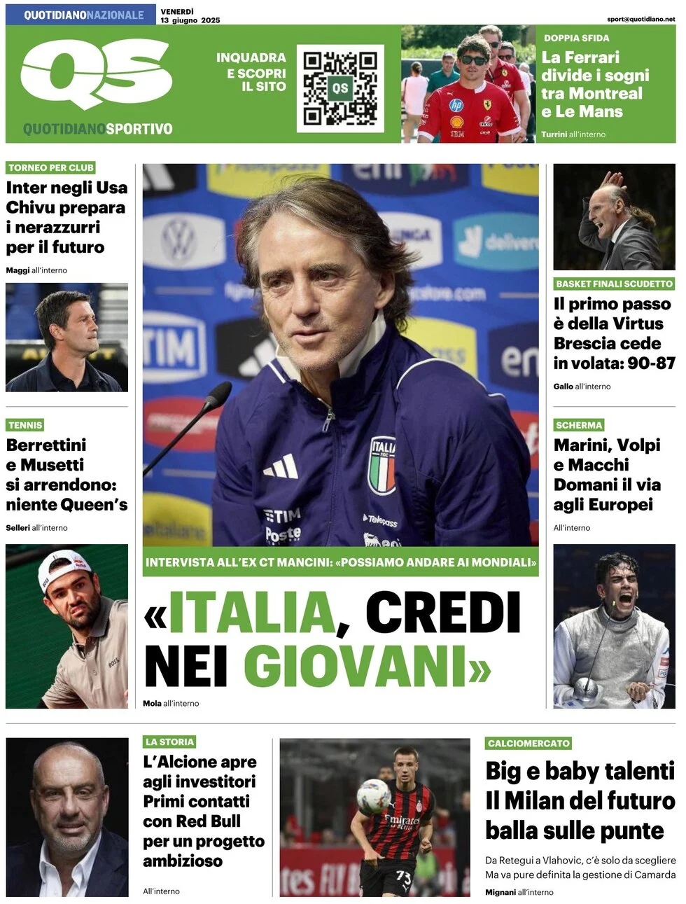 anteprima della prima pagina di qs-quotidiano-sportivo del 13/06/2025