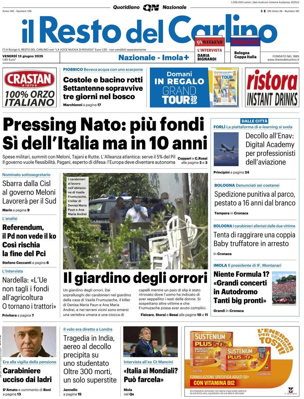 anteprima della prima pagina di il-resto-del-carlino del 13/06/2025