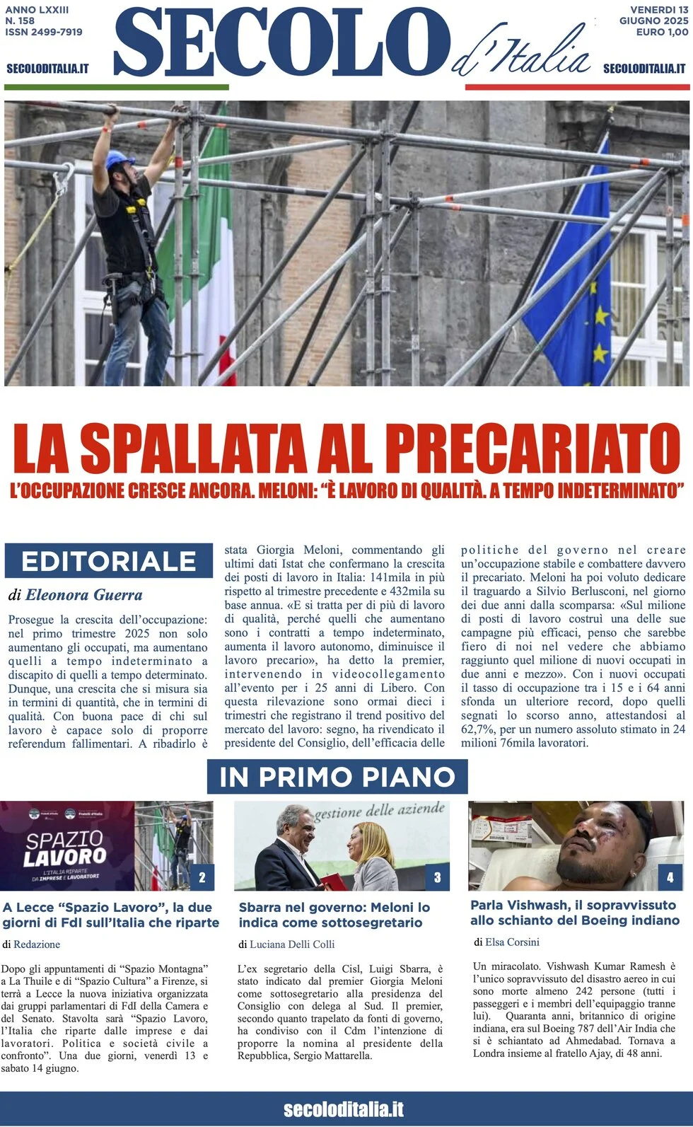 anteprima della prima pagina di secolo-ditalia del 13/06/2025