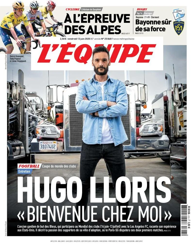 anteprima della prima pagina di lequipe del 13/06/2025