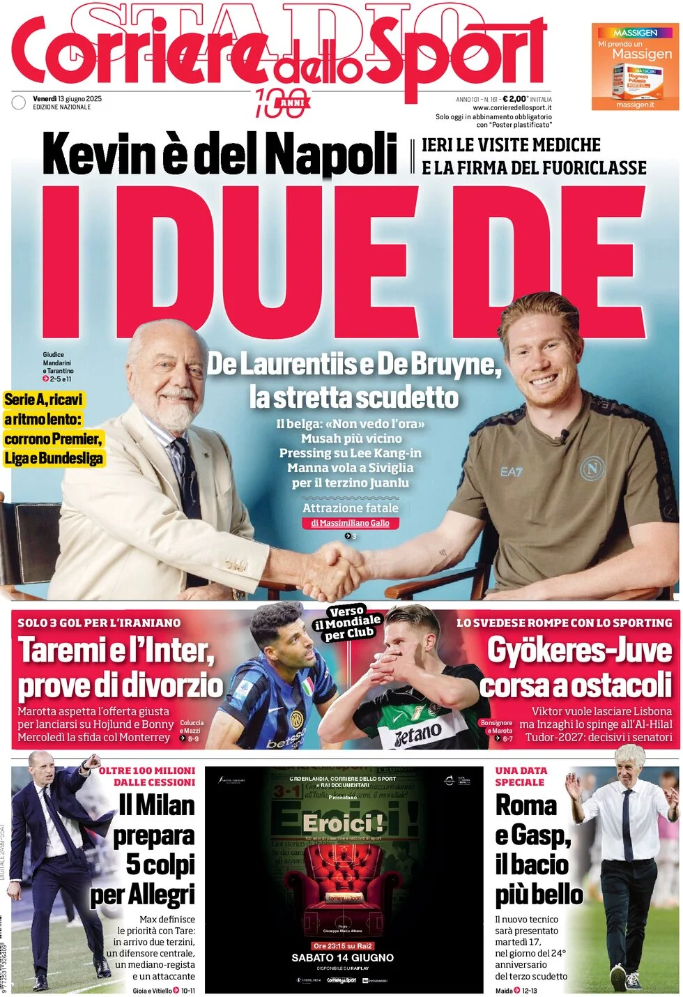 anteprima della prima pagina di corriere-dello-sport del 13/06/2025