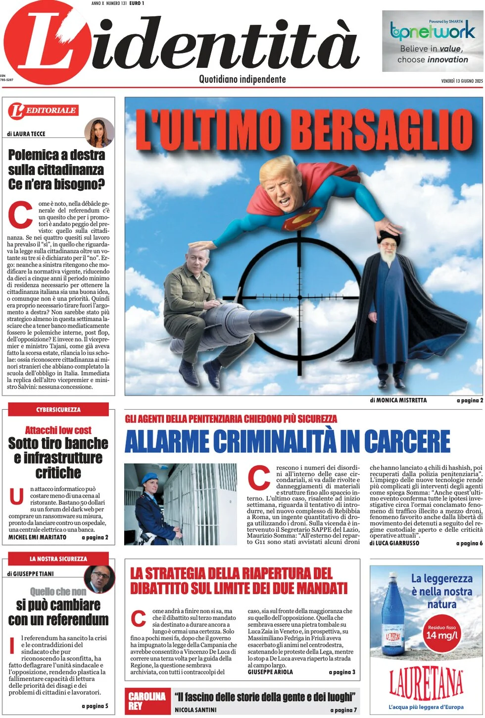 anteprima della prima pagina di lidentit del 13/06/2025