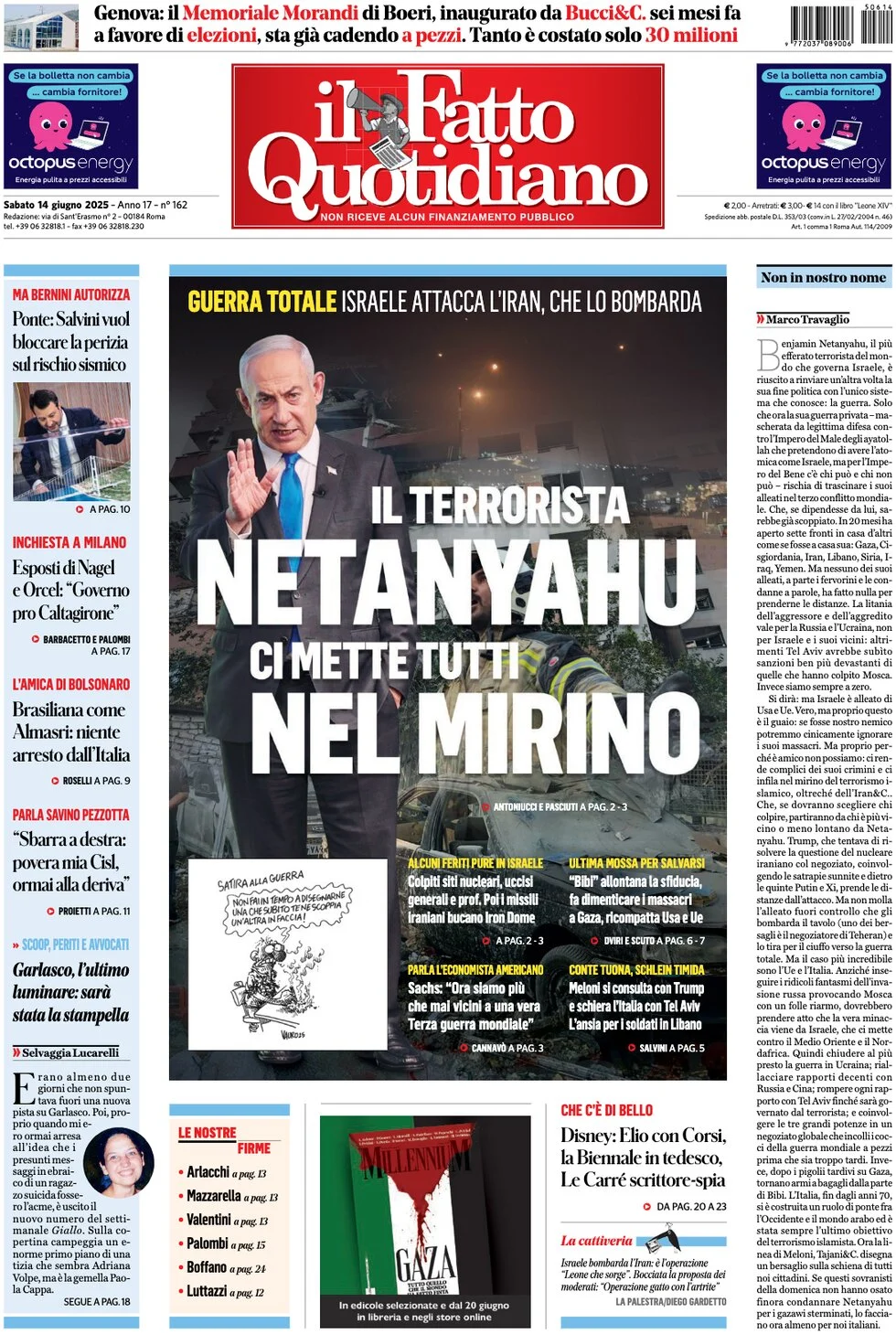 anteprima della prima pagina di il-fatto-quotidiano del 14/06/2025