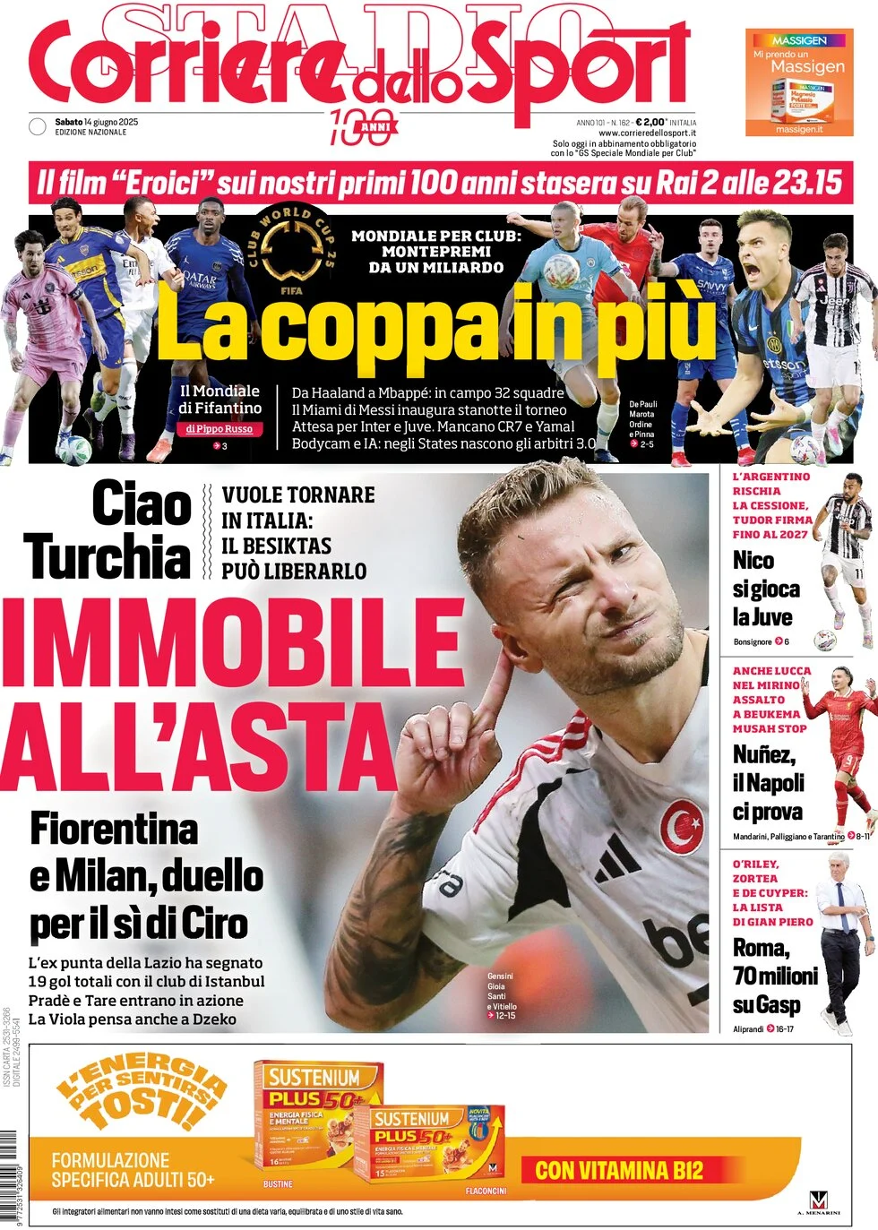 anteprima della prima pagina di corriere-dello-sport del 14/06/2025