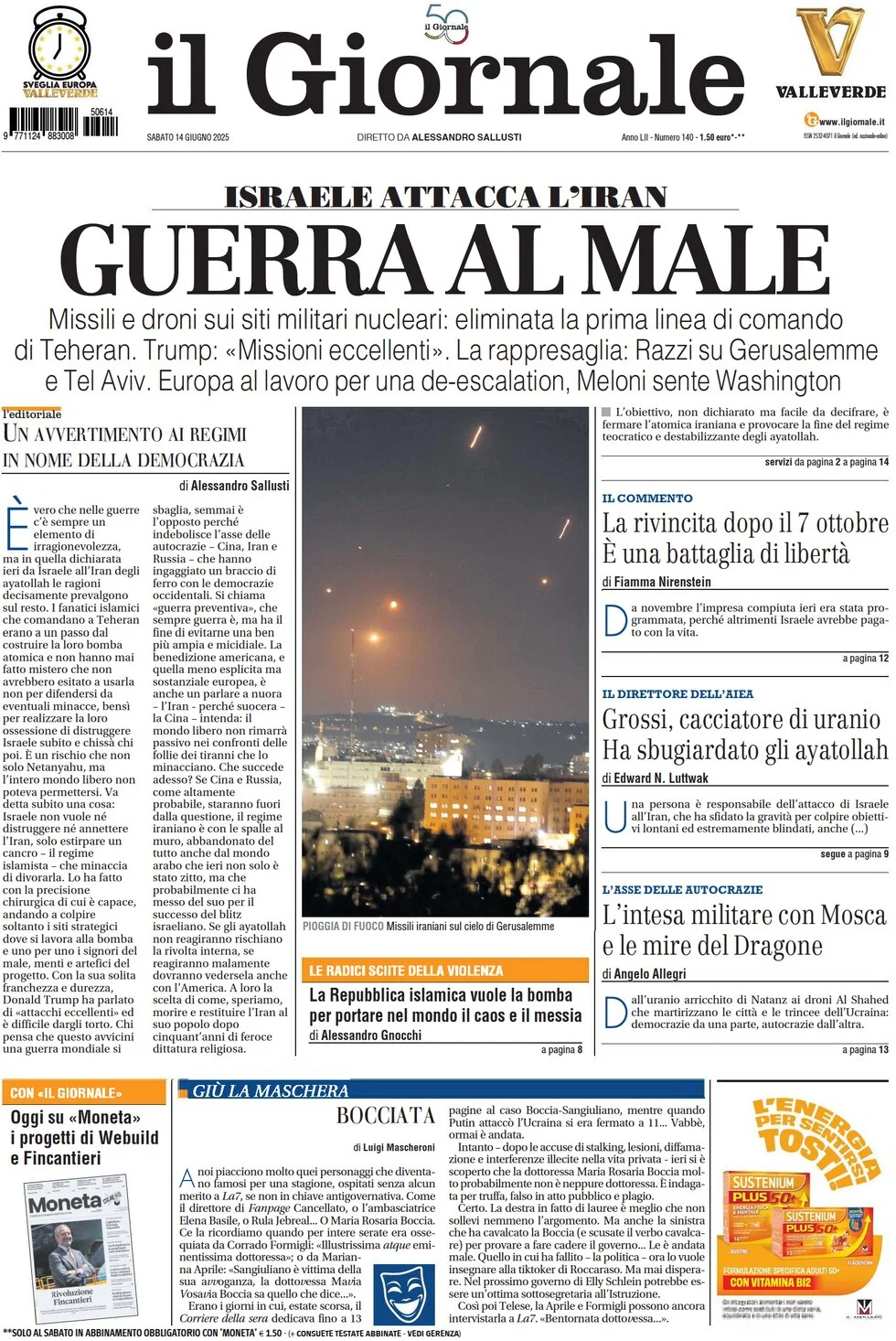 anteprima della prima pagina di il-giornale del 14/06/2025