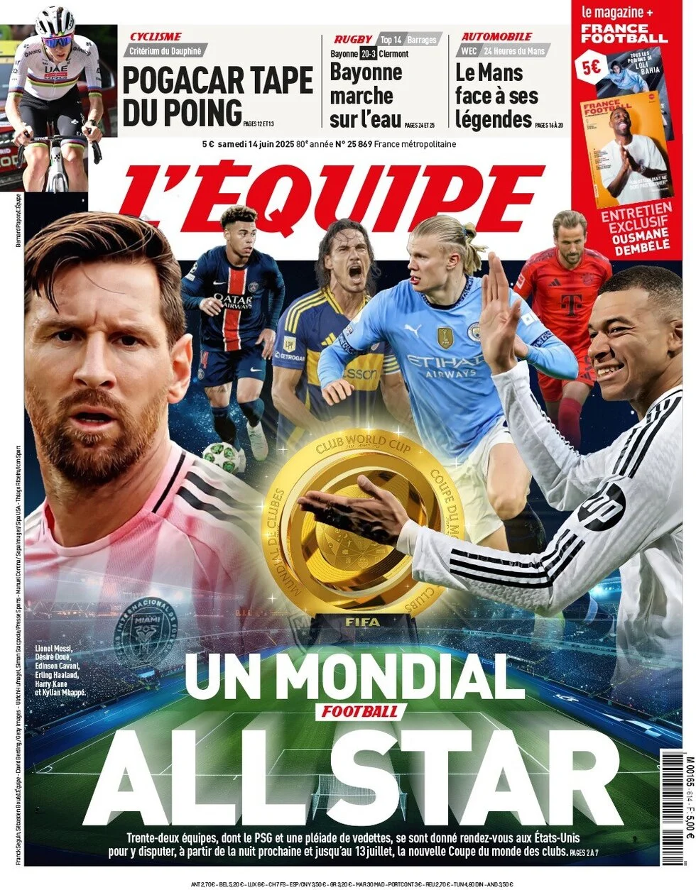 anteprima della prima pagina di lequipe del 14/06/2025