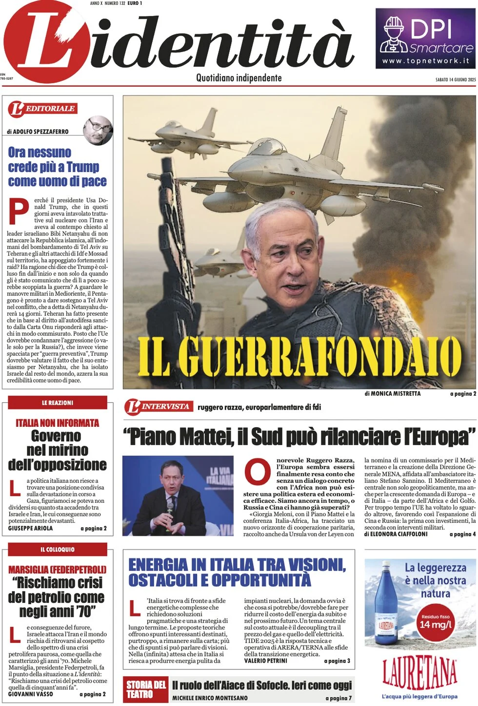 anteprima della prima pagina di lidentit del 14/06/2025