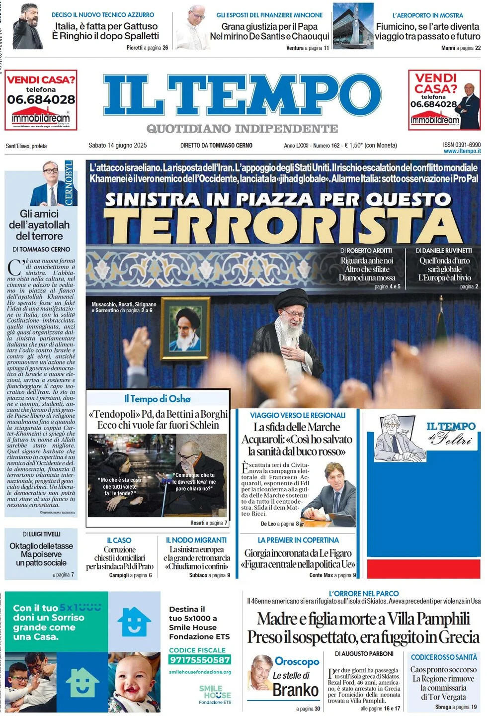 anteprima della prima pagina di il-tempo del 14/06/2025