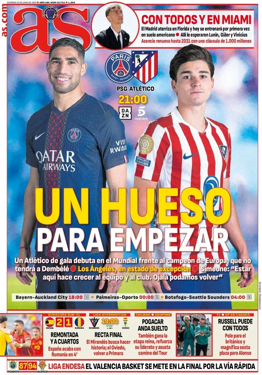 anteprima della prima pagina di as-madrid del 15/06/2025