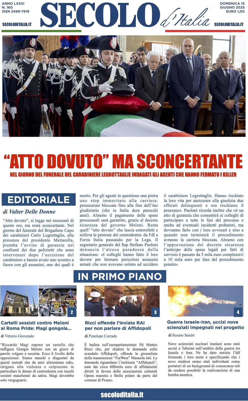 anteprima della prima pagina di secolo-ditalia del 15/06/2025