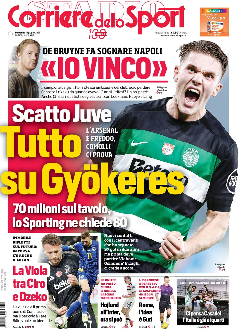 anteprima della prima pagina di corriere-dello-sport del 15/06/2025