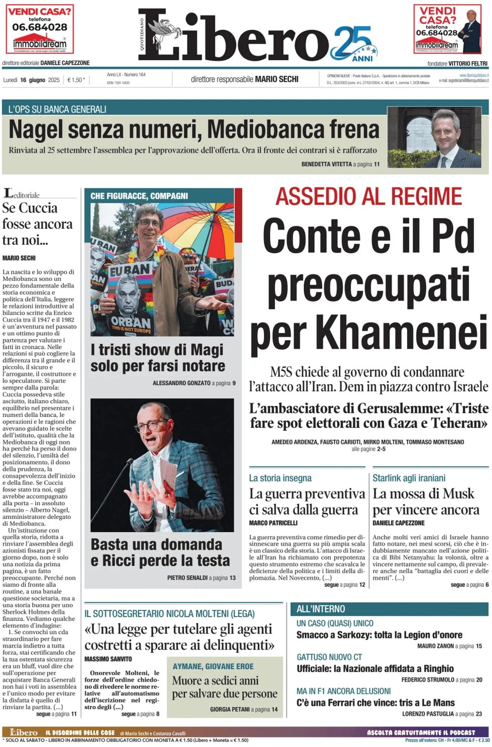 anteprima della prima pagina di libero-quotidiano del 16/06/2025