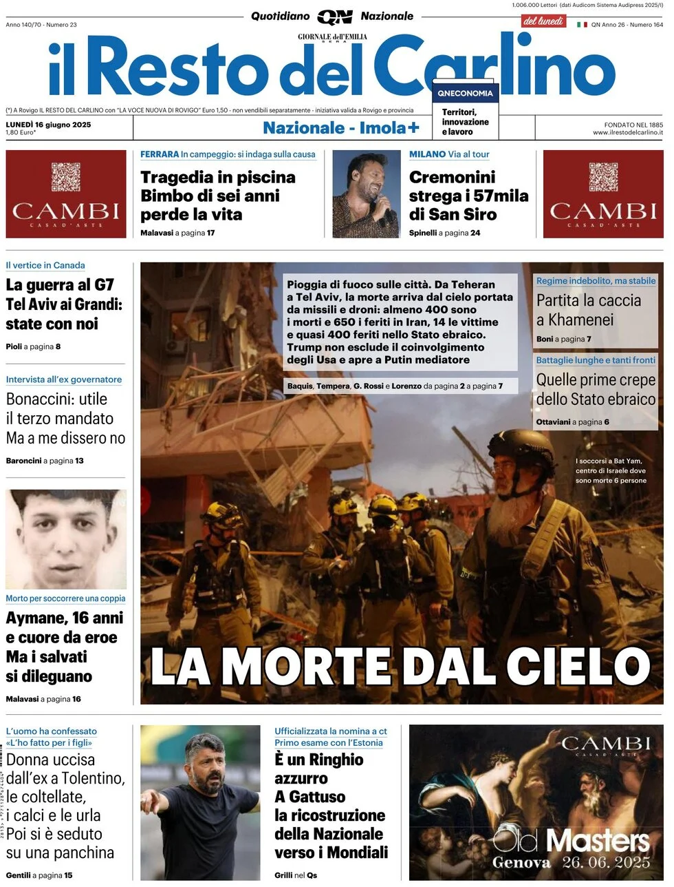 anteprima della prima pagina di il-resto-del-carlino del 16/06/2025