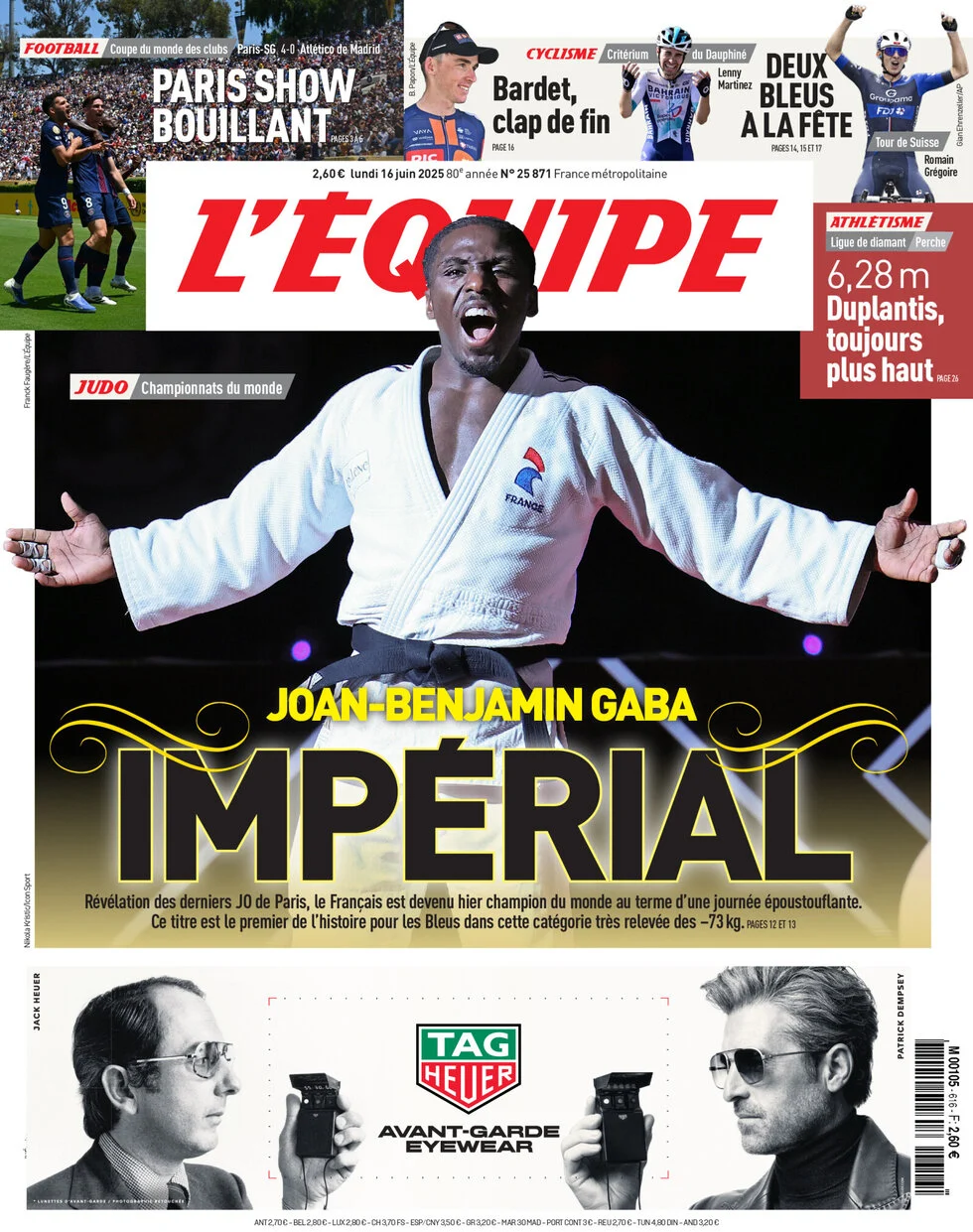 anteprima della prima pagina di lequipe del 16/06/2025