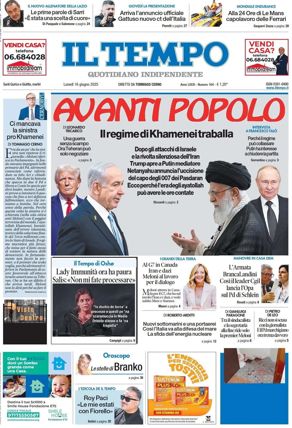 anteprima della prima pagina di il-tempo del 16/06/2025