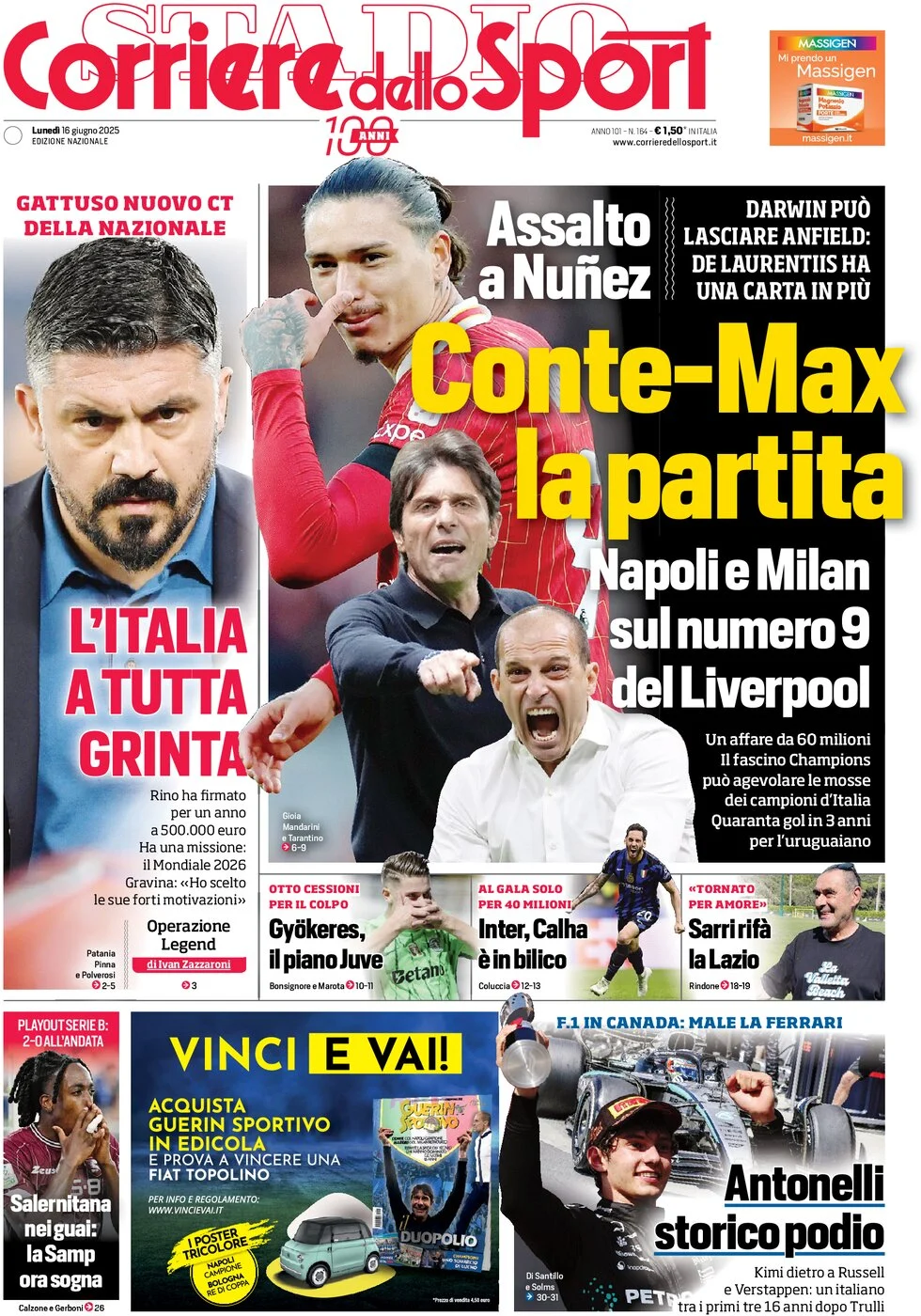anteprima della prima pagina di corriere-dello-sport del 16/06/2025