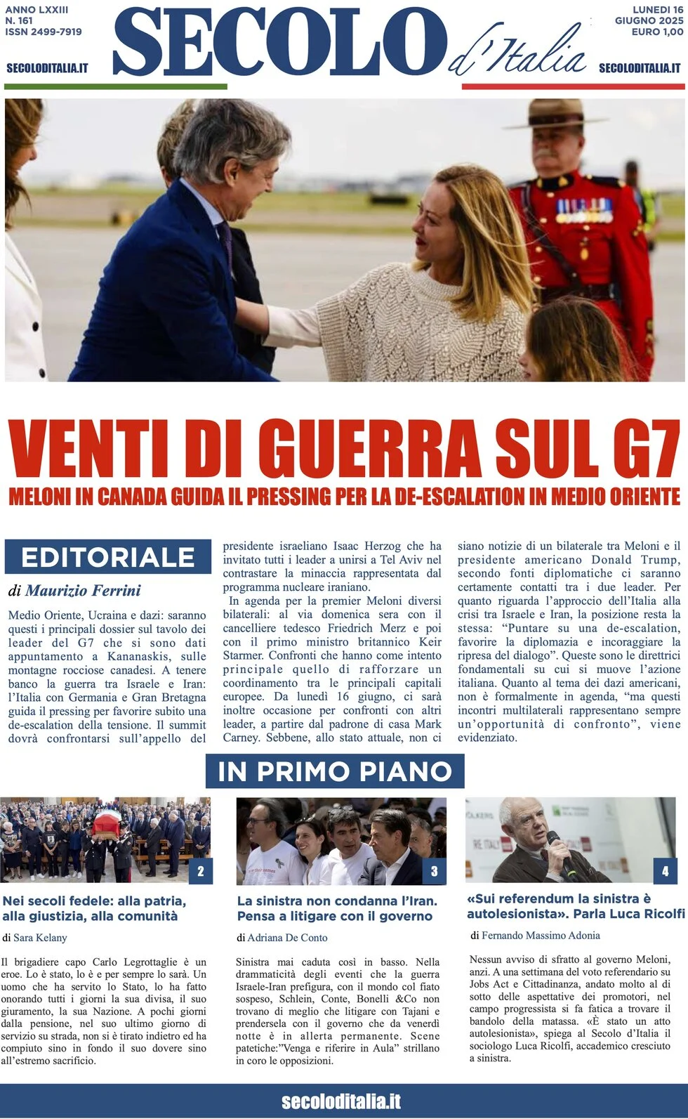 anteprima della prima pagina di secolo-ditalia del 16/06/2025