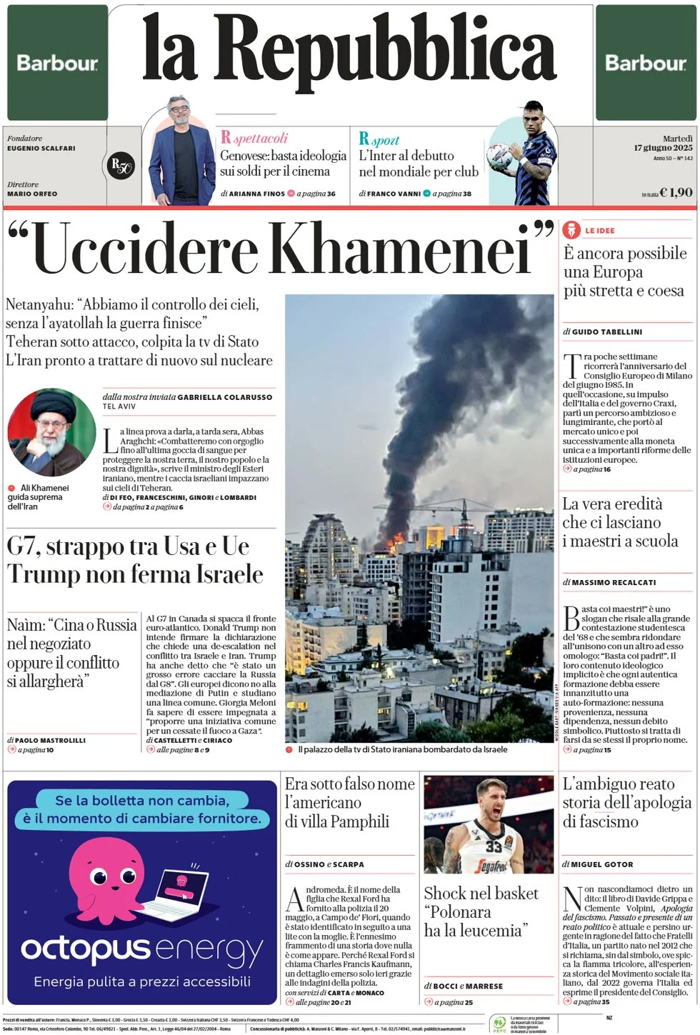 anteprima della prima pagina di la-repubblica del 17/06/2025