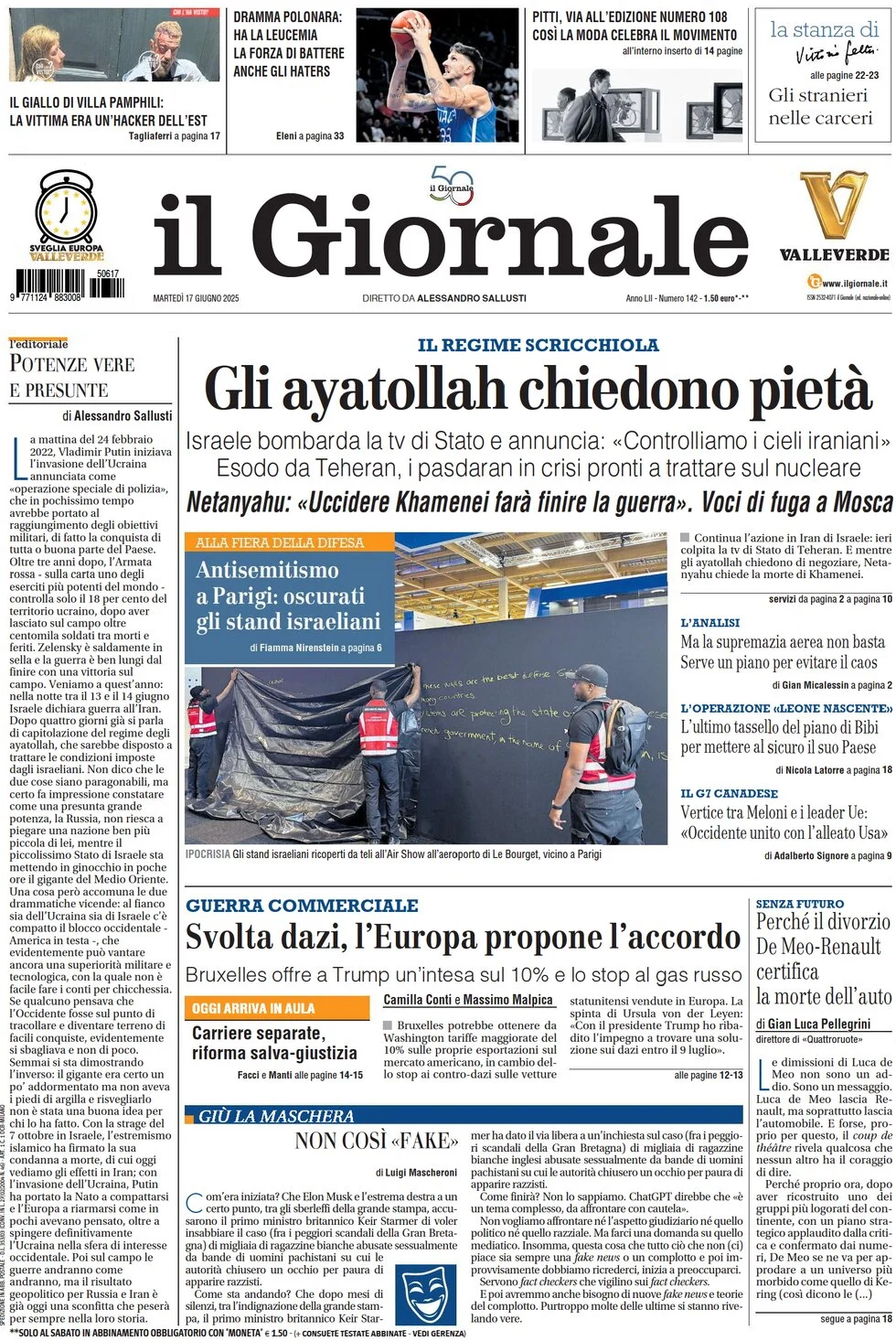 anteprima della prima pagina di il-giornale del 17/06/2025