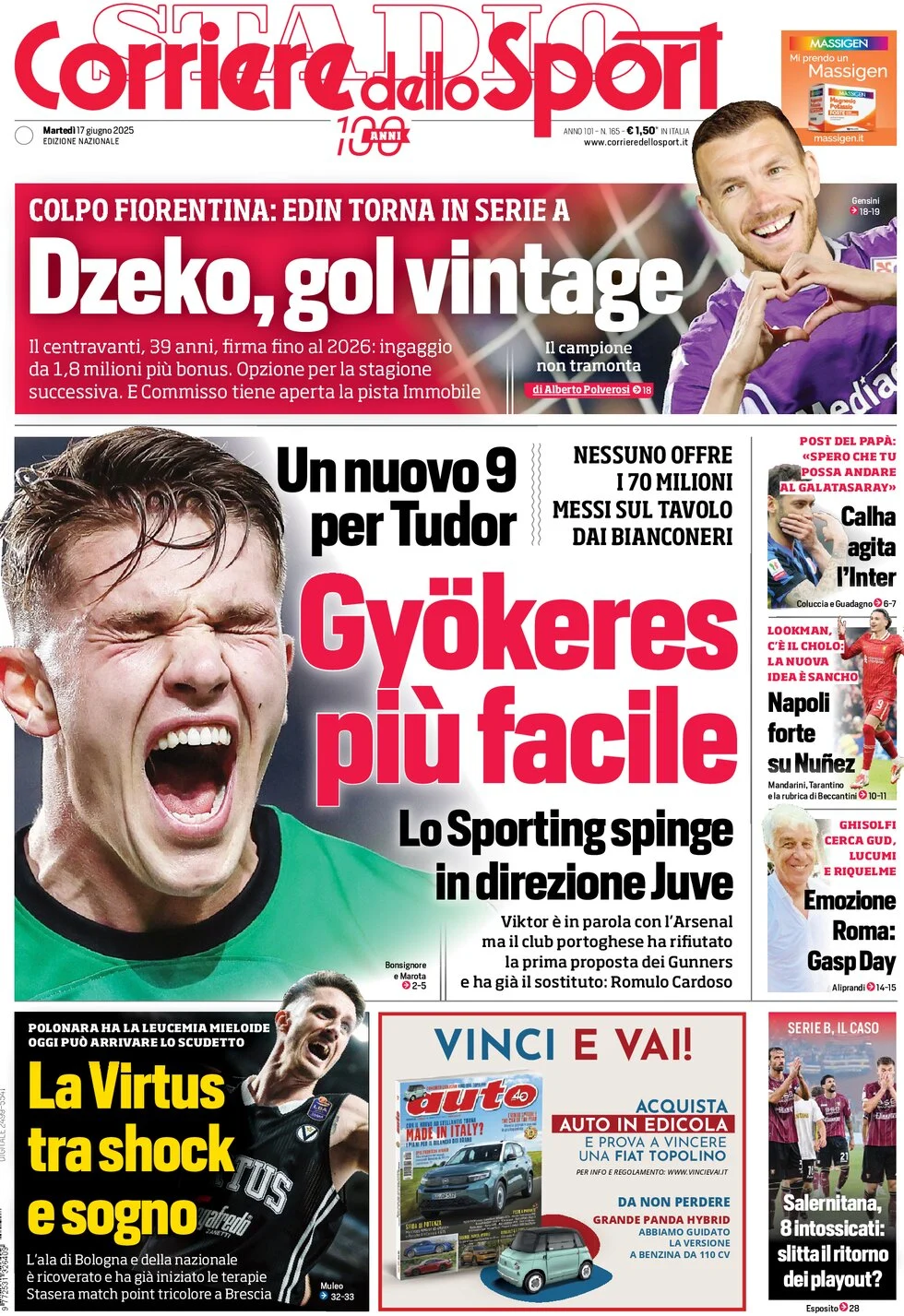 anteprima della prima pagina di corriere-dello-sport del 17/06/2025