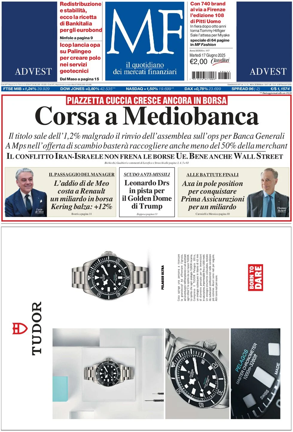 anteprima della prima pagina di mf-milano-finanza del 17/06/2025