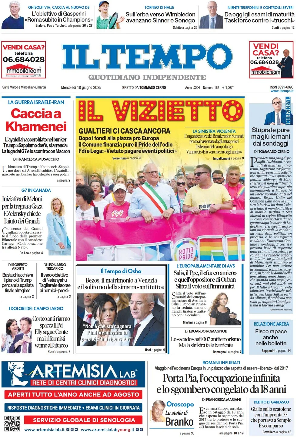 anteprima della prima pagina di il-tempo del 18/06/2025