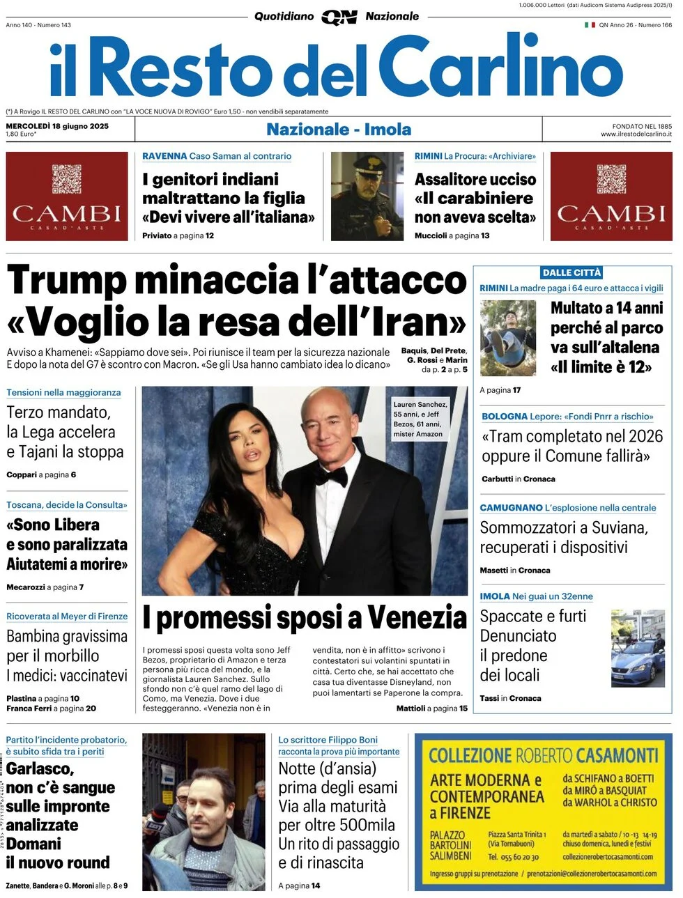 anteprima della prima pagina di il-resto-del-carlino del 18/06/2025