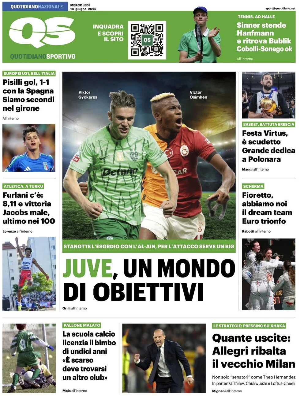 anteprima della prima pagina di qs-quotidiano-sportivo del 18/06/2025
