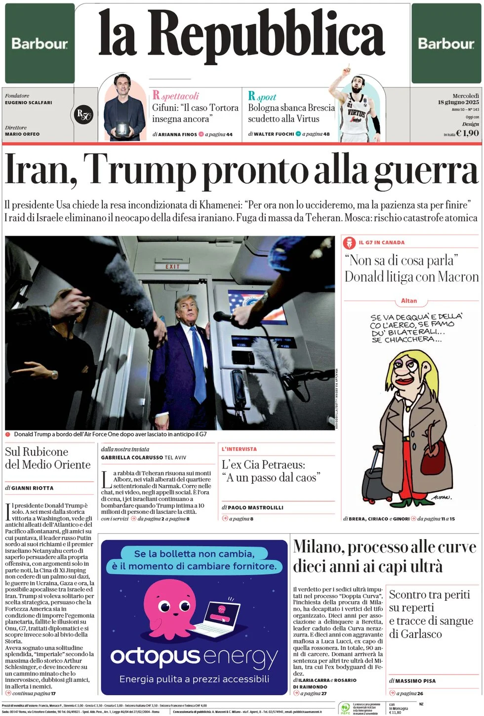 anteprima della prima pagina di la-repubblica del 18/06/2025