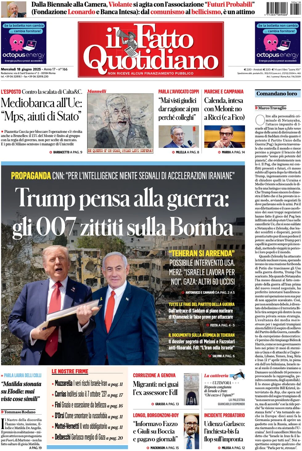 anteprima della prima pagina di il-fatto-quotidiano del 18/06/2025
