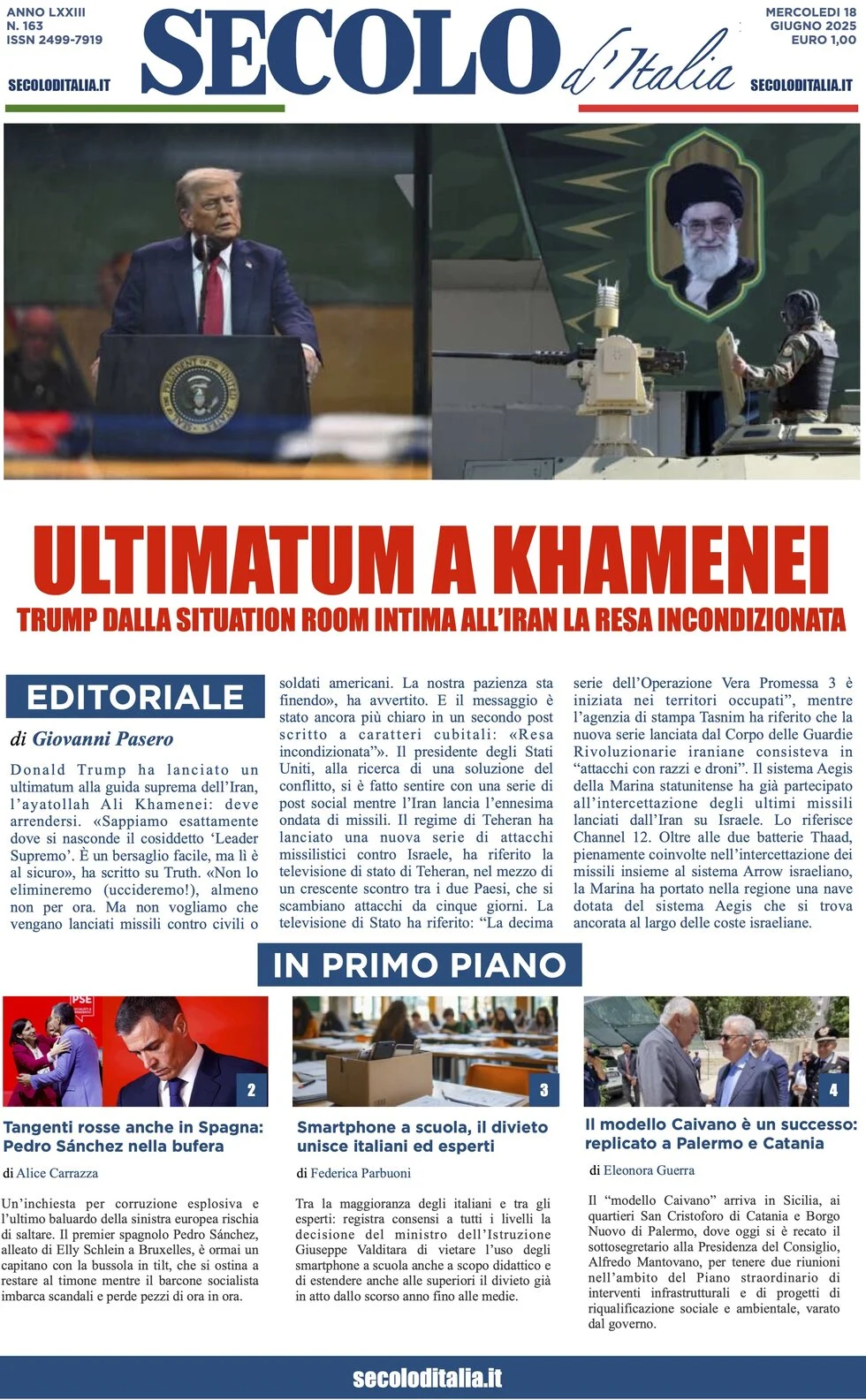 anteprima della prima pagina di secolo-ditalia del 18/06/2025