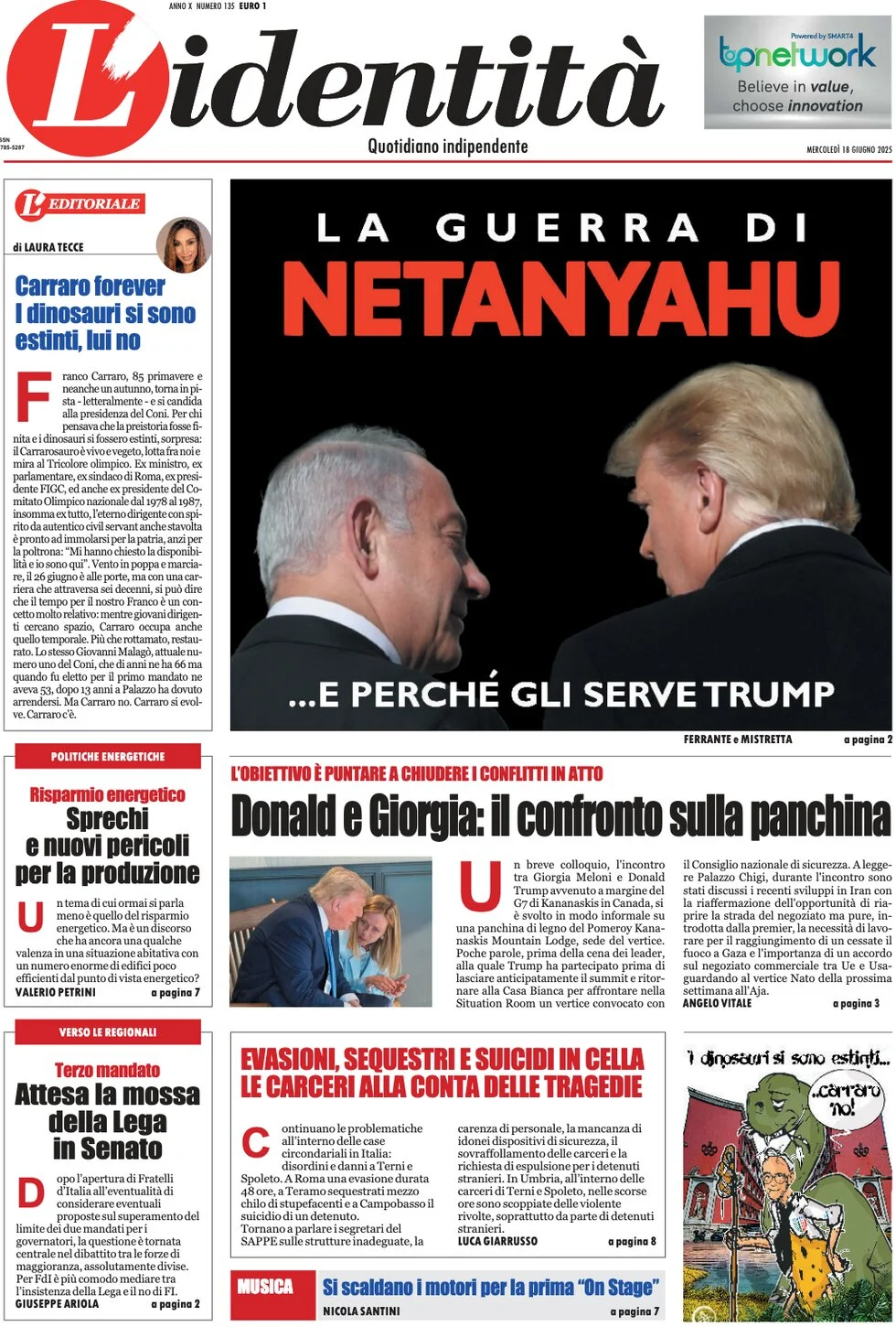 anteprima della prima pagina di lidentit del 18/06/2025