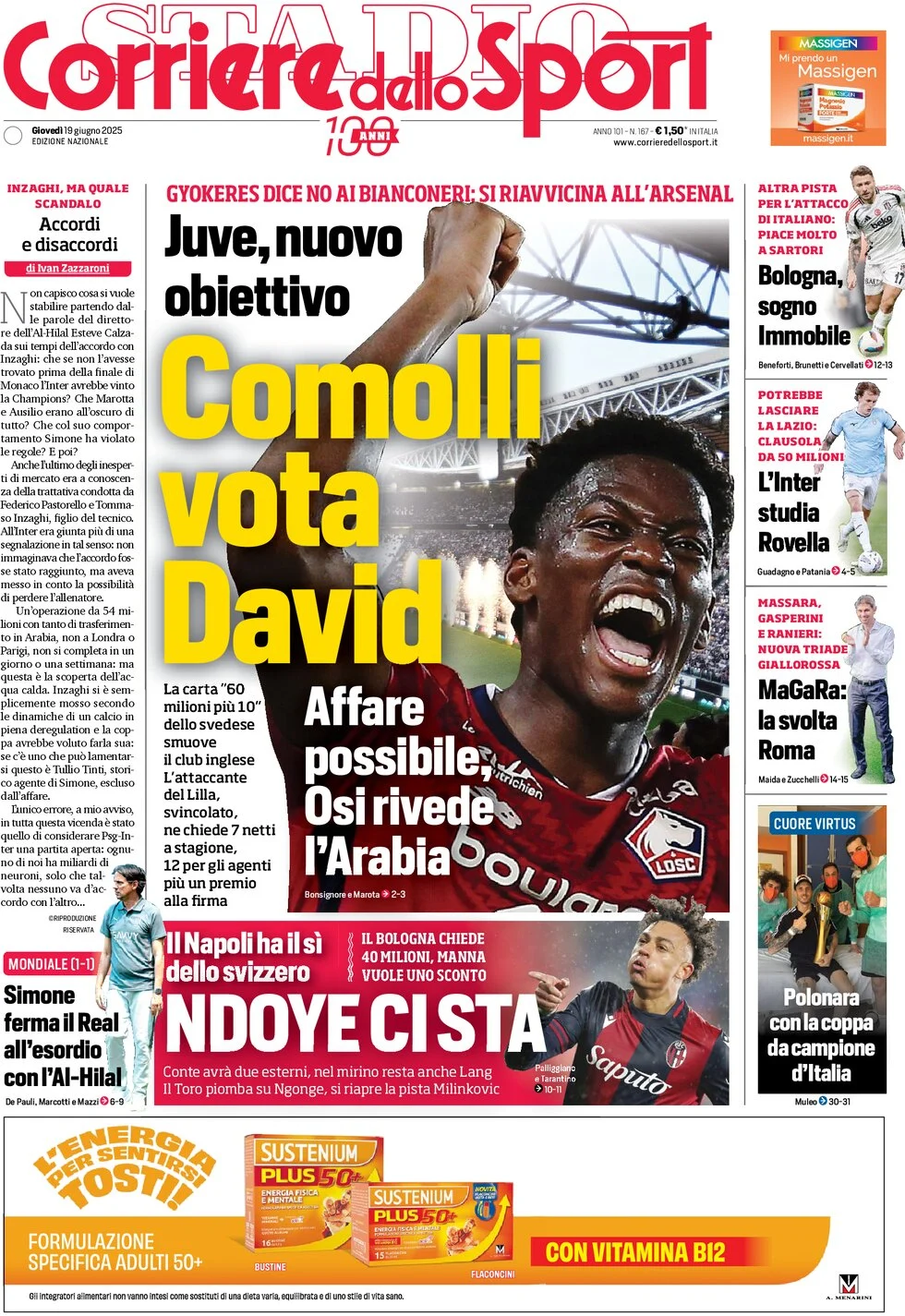 anteprima della prima pagina di corriere-dello-sport del 19/06/2025