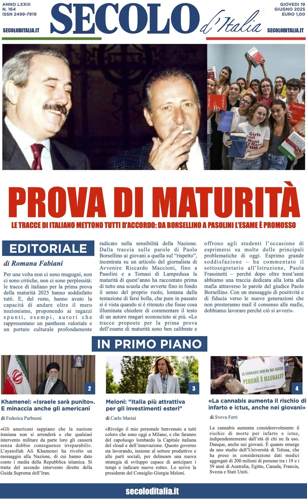 anteprima della prima pagina di secolo-ditalia del 19/06/2025
