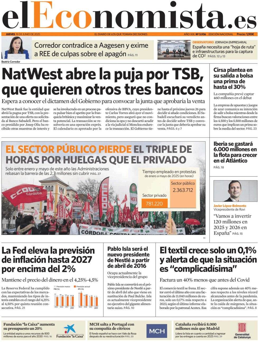 anteprima della prima pagina di el-economista del 19/06/2025