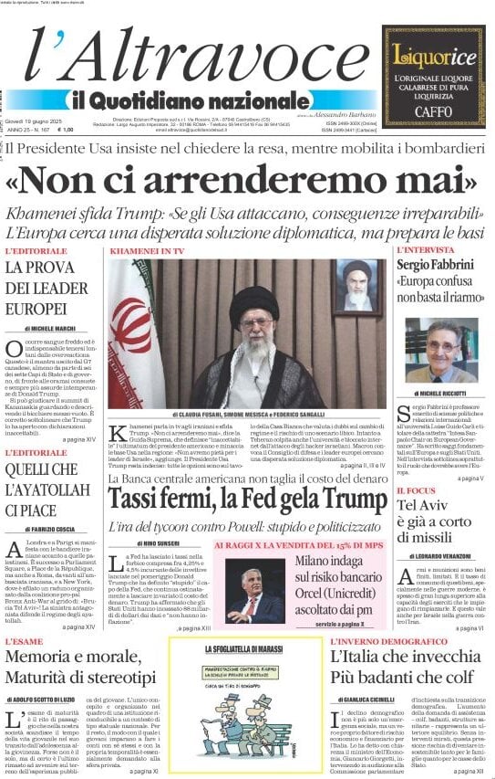 anteprima della prima pagina di il-quotidiano-del-sud-laltravoce del 19/06/2025