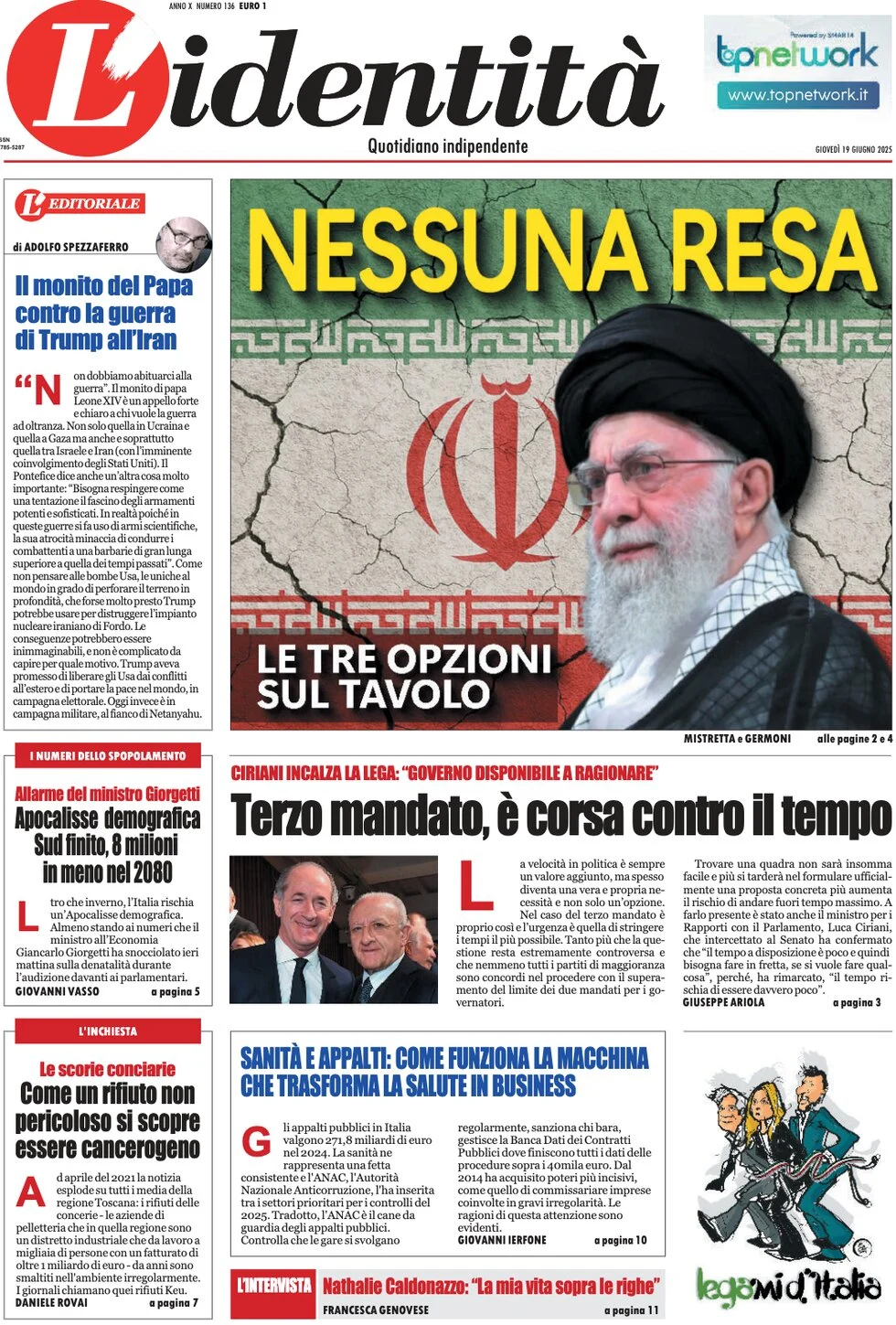 anteprima della prima pagina di lidentit del 19/06/2025