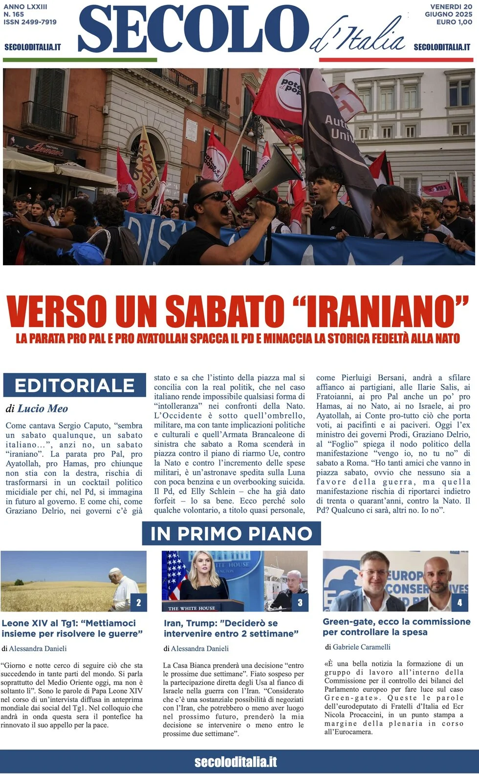 anteprima della prima pagina di secolo-ditalia del 20/06/2025