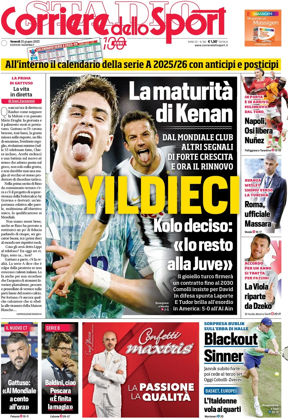 anteprima della prima pagina di corriere-dello-sport del 20/06/2025