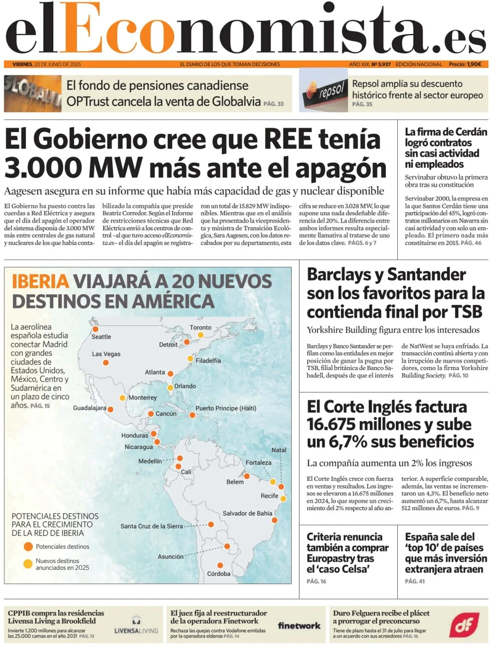 anteprima della prima pagina di el-economista del 20/06/2025