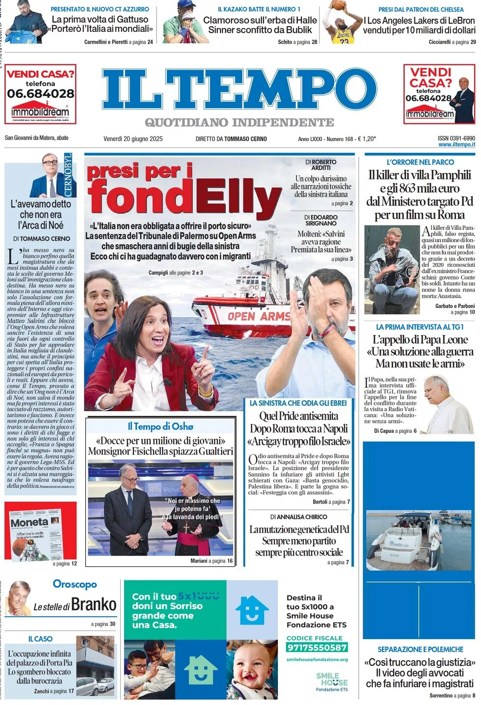 anteprima della prima pagina di il-tempo del 20/06/2025