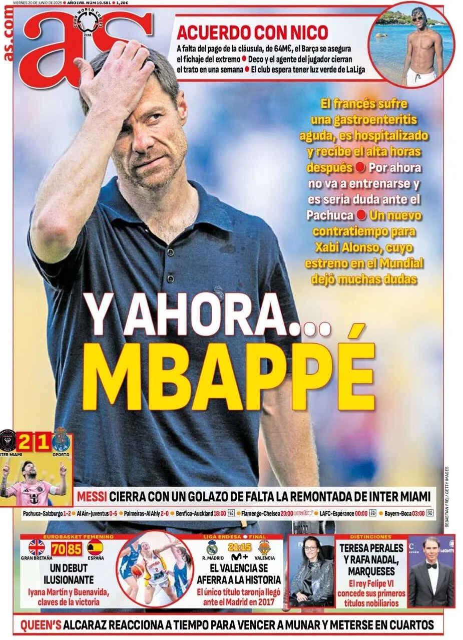 anteprima della prima pagina di as-madrid del 20/06/2025
