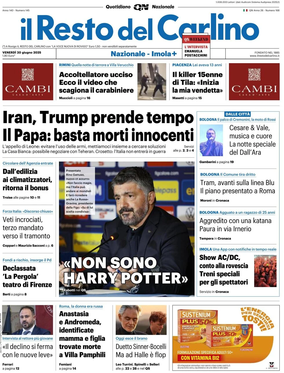 anteprima della prima pagina di il-resto-del-carlino del 20/06/2025