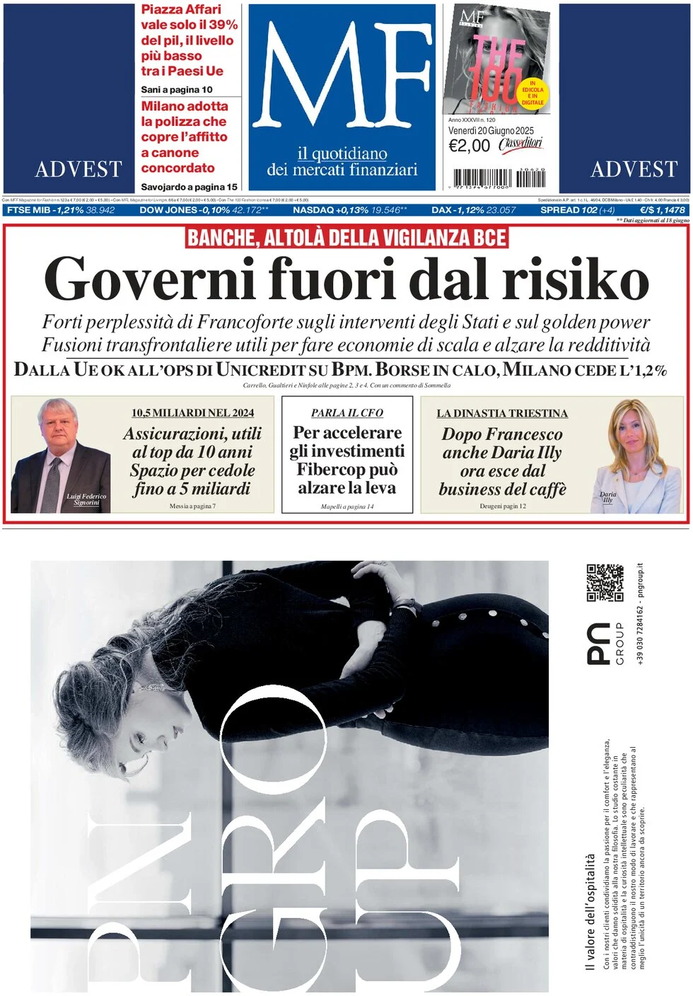 anteprima della prima pagina di mf-milano-finanza del 20/06/2025