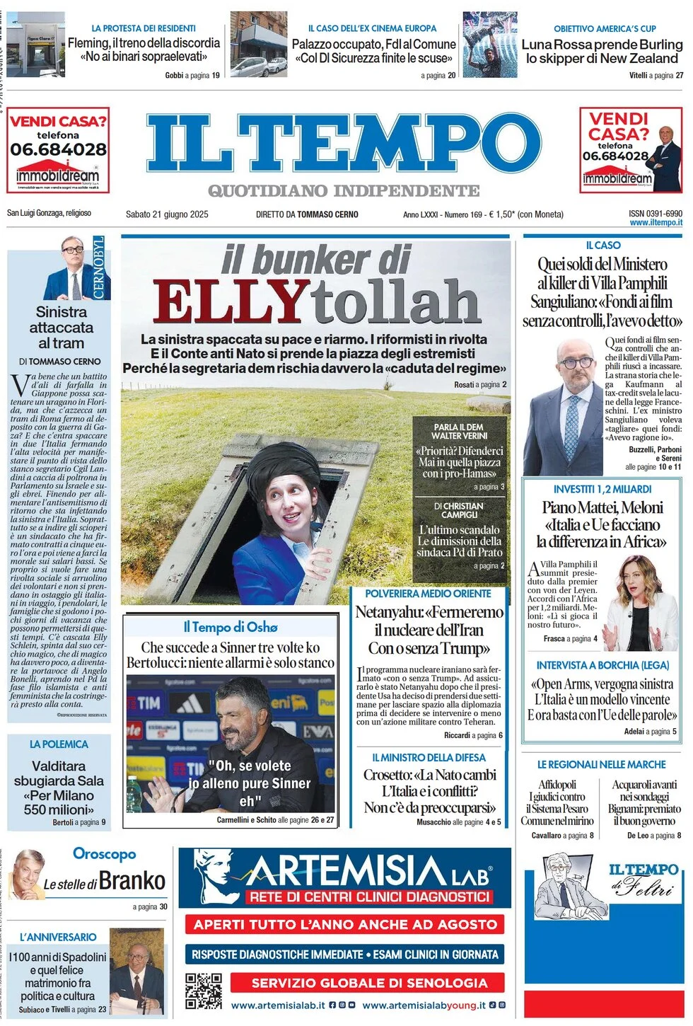 anteprima della prima pagina di il-tempo del 21/06/2025